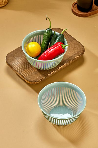 Milenay 1.6Lt Medium Size Set of Two - Striped Modern Design, Fruit and Vegetable Salad Bowl