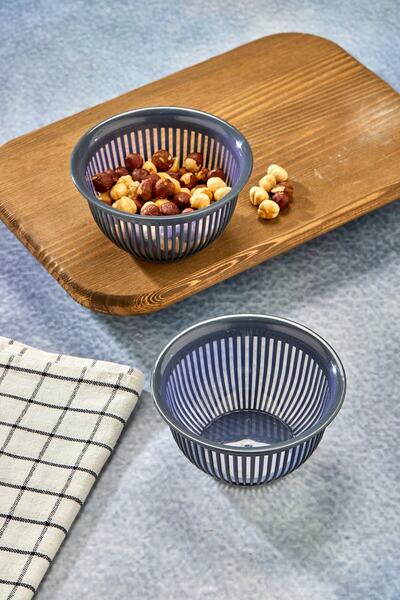 Milenay İkili Set 450ml Mini Boy Çok Amaçlı Çizgi Desenli Kase, Modern Tasarım, Kahvaltı Kuruyemiş Kasesi