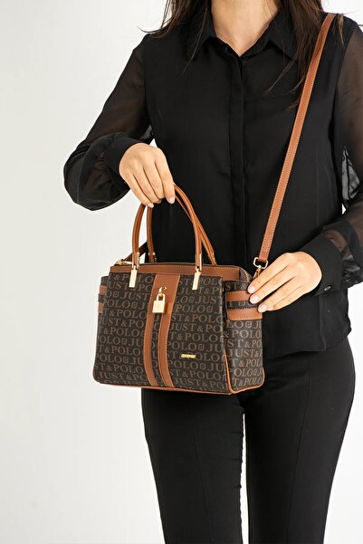 Just Polo Women's Brown-Tan Hand and Shoulder Bag Medium Size
