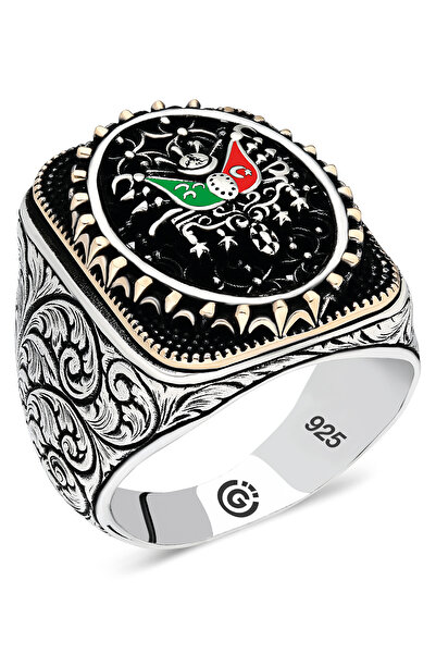 OTTOTESBİH Osmanlı Devlet Arması Yüzük Erkek Yüzük Erkek Gümüş Yüzük