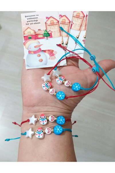 Funny Takılar Dört Adet Yılbaşı Kartlı Kardan Adam Mavi Kar Tanesi Yılbaşı Ço...