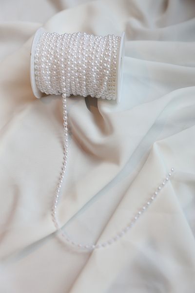 İstoria Bridal 5 Meters White Row Cut Pearl, Bundle-Bouquet Decoration 4 mm