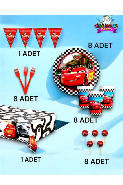 VibeHome 8-Person Cars Themed Premium Set - Birthday Party and Fun Events
