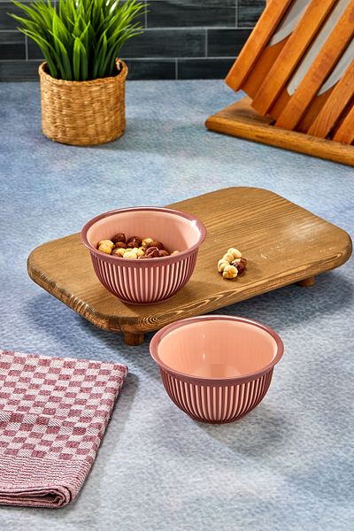 Milenay Set of Two 450ml Mini Size Multi-Purpose Stripe Pattern Bowl, Modern Design, Breakfast Nut Bowl