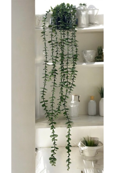 Lilac Home Yapay Çiçek Elmas Siyah Saksılı Pastel Ve Yeşil Detaylı 80 Cm Okaliptus Sarkıtı