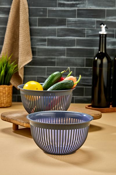Milenay 1.6Lt Medium Size Set of Two - Striped Modern Design, Fruit and Vegetable Salad Bowl