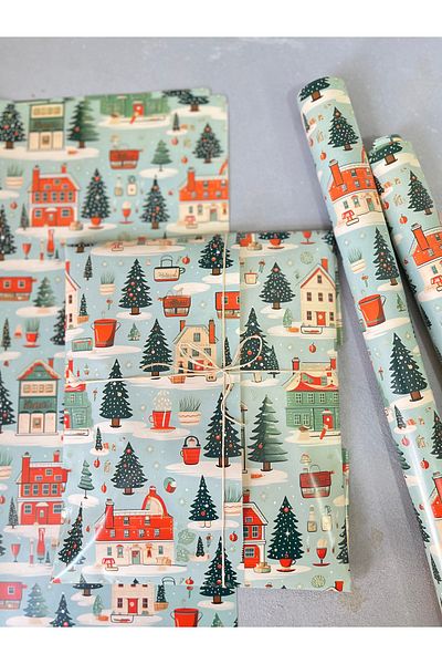 Meyofficial New Year Retro Christmas Pattern Gift Wrapping Wrapping Paper 50*70 cm 4 Pcs