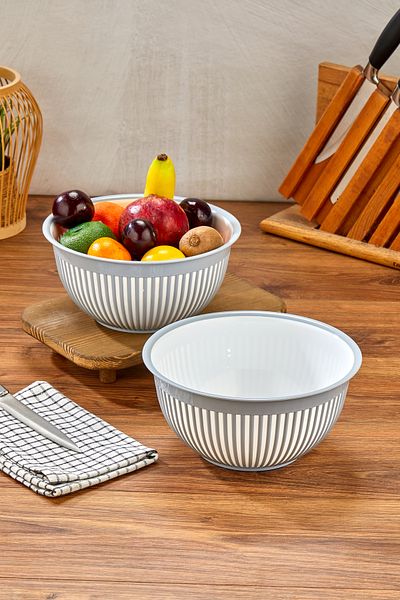 Milenay 3.6Lt Large Size Set of Two - Striped Modern Design Fruit, Vegetable and Salad Bowl