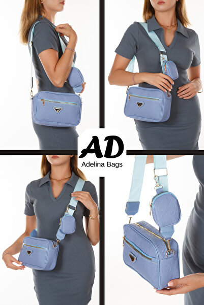 Adelina Bags Geantă de umăr pentru femei cu curea în cruce albastră - cu portofel