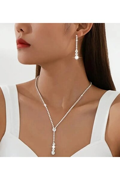 Renkada Gümüş Kaplama Defne Damla Kolye,küpe Seti 2'lü Set Davet Düğün Nişan ...