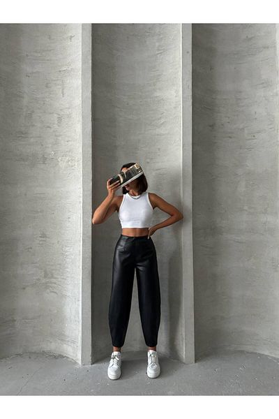 ByMisa Store Cotton Leather Shalwar Model Loose Fitting Trousers
