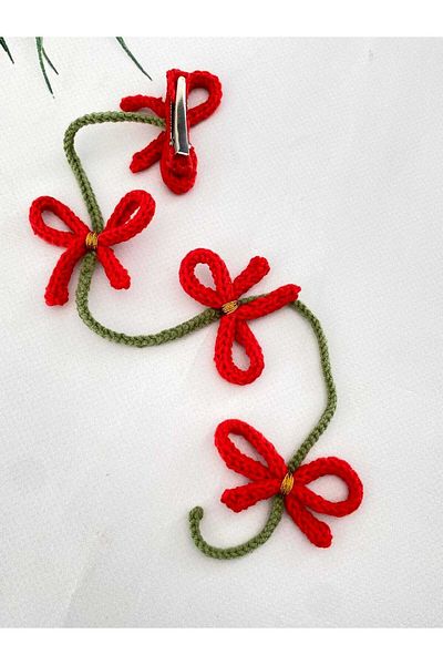 Kadın Girişimciler Atölyesi Christmas Red Bow 35 cm Cluster Hair Braid Clip - Buckle
