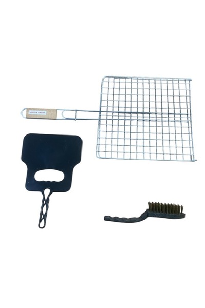 mobilreyon Izgaralı Mangal Set 3 lü  , Tel Izgara 30x30 cm - Temizleme Fırças...