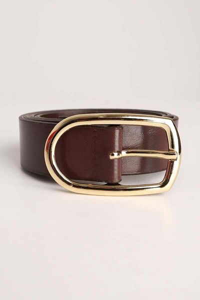 ALLDAY Coffee-Buckle Shiny Faux Leather Belt