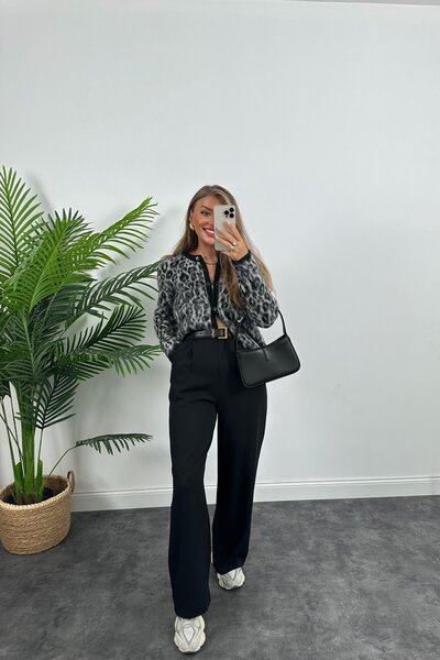 Jose Clothing Jachetă de tricotaj cu mânecă lungă cu efect de lână cu imprimeu leopard selectiv