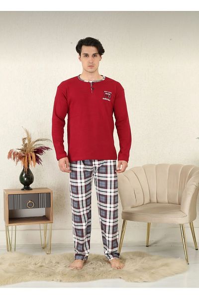Free Beka Long Sleeve Plaid Patterned Men's Pajama Set with Six Checks Cotton and Comfortable Fabric