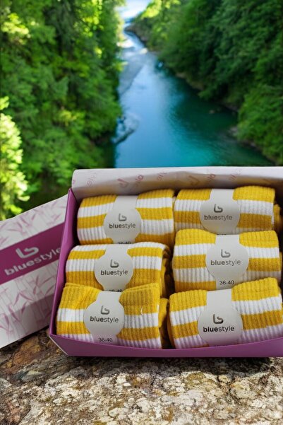 Blue Style Kadın Bambu Sarı Tenis Çorap 6'lı