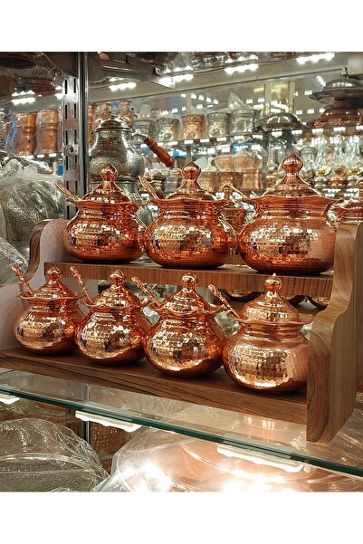 Bakır Center Copper Spice Rack 7-Piece Spice Rack Set with Spoon Copper Forged Stand Spice Rack Copper Storage Container