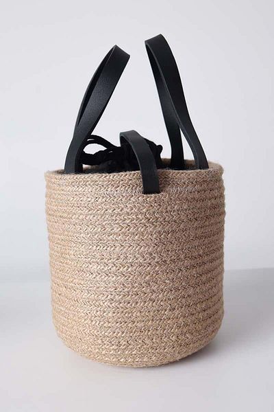 ALLDAY Black-Small Size Hand and Shoulder Round Straw Bag