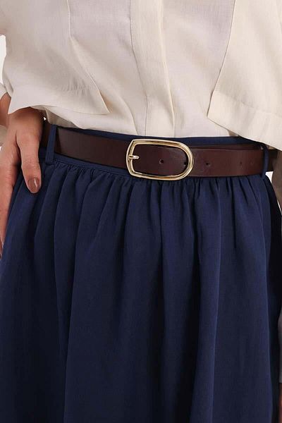 ALLDAY Coffee-Buckle Shiny Faux Leather Belt
