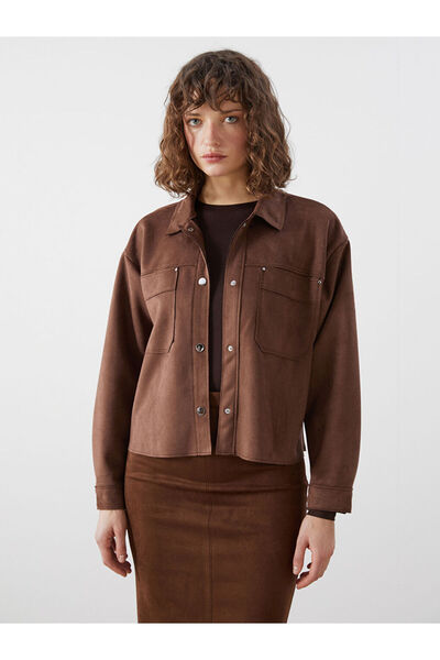 LC Waikiki Gömlek Yaka Kadın Süet Görünümlü Ceket LCW Vision
