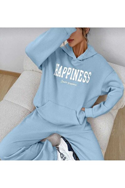 KOZİA OUTDOORS HAPPINES BASKILI KAPÜŞONLU OVERSİZE UNİSEX SWETŞHİRT