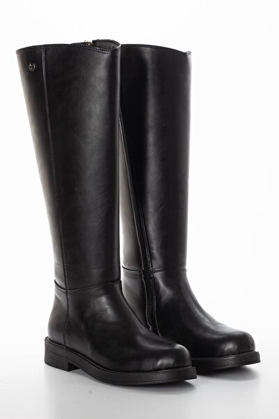 DARUGA Kadın Siyah Düz Tabanlı Diz Altı Binici Çizme