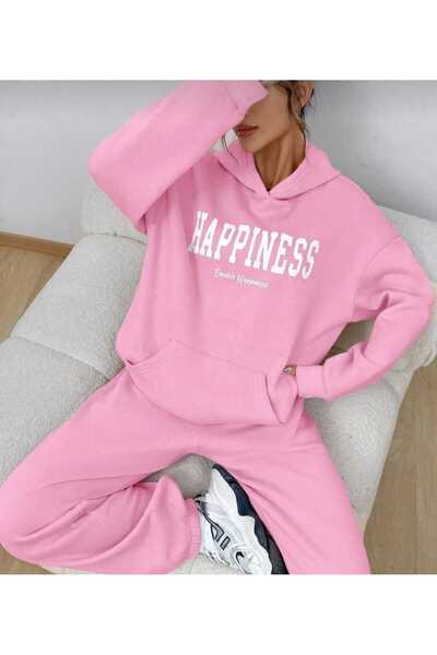 KOZİA OUTDOORS HAPPINES PRINTED HOODED OVERSIZE UNISEX SWETSHIRT