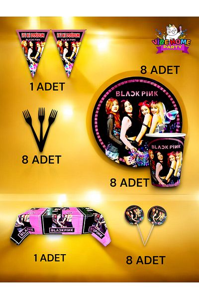 VibeHome Black Pink Themed Premium Set for 8 - Birthday Party and Fun Events