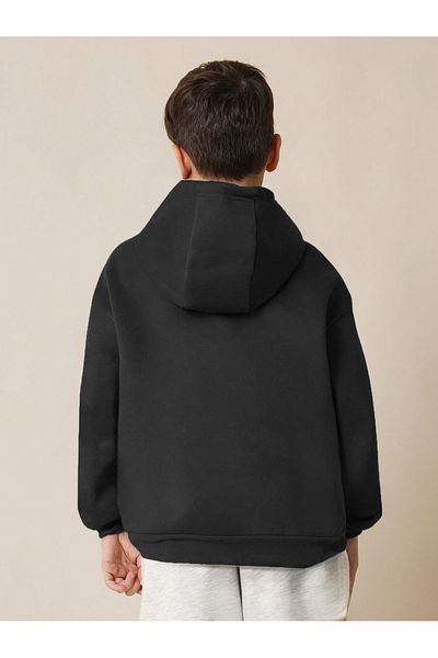PENTHİLUS Black Sweatshirt with White Hood - W Jeans Front Print, Oversize