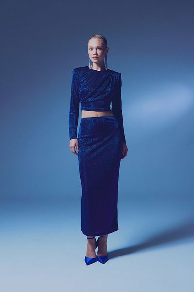 Sateen Fusta Midi Sclipici - SAX BLUE
