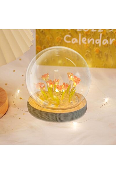 Genel Markalar Lale Kristal Işıklı Küre Pembe Büyük Boy (15X15 CM)