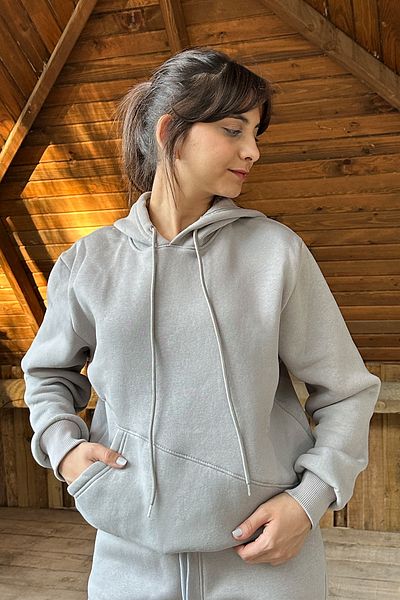 OXVİN Women's Oversize Puff Soft Hooded Sweatshirt - Cut Out Pocket, 3 Thread, Fleece Inside Surface
