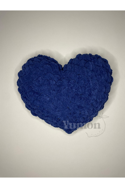 Yumon Store Hand Knitted Puffy Heart Pillow Decorative Gift 25 X 25 cm - Navy Blue