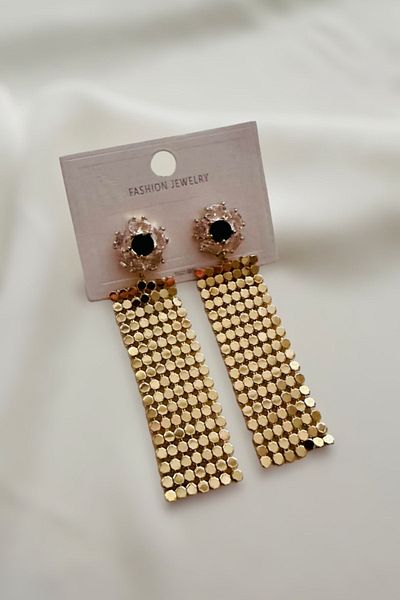 PETEK AKSESUAR 7 cm Wide Stone Detailed Flower Armor Long Earrings