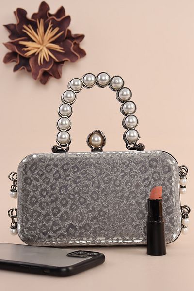 weem bag Τσάντα βραδινού φορέματος Weembag 714 με μοτίβο με μαργαριταρένια λαβή