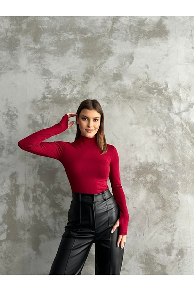 modazoom Kadın Bordo Parmak Detaylı Body
