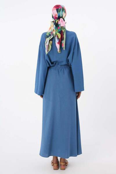 ALLDAY İndigo-Beli Lastikli Bağlama Detaylı Pamuklu Etek