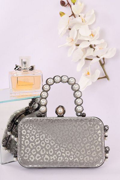 weem bag Τσάντα βραδινού φορέματος Weembag 714 με μοτίβο με μαργαριταρένια λαβή