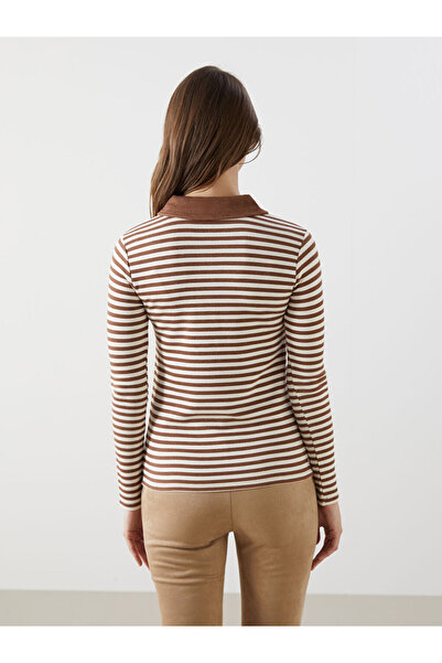 LC Waikiki Polo Yaka Çizgili Kadın Body LCW Modest