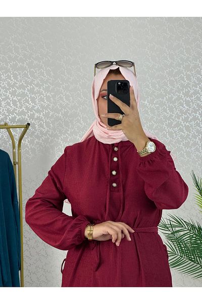 WAPP Γυναικείο μπορντό Karin ύφασμα Lycra μπροστινό φόρεμα με φούντα με κορδόνι με κορδόνι