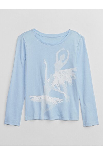 GAP Kız Çocuk Açık Mavi Grafikli T-Shirt