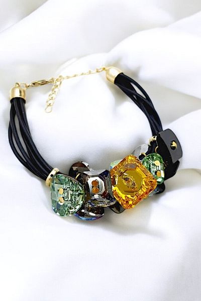 PETEK AKSESUAR Leather Bracelet - Jewelled Design
