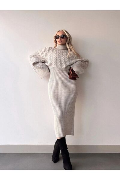 etto park Stone Rhinestone Knit Motif Crop Sweater and Knitwear Dress Set Standard Size