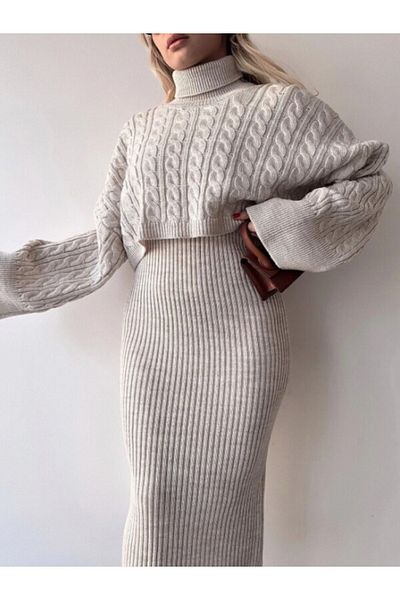 etto park Stone Rhinestone Knit Motif Crop Sweater and Knitwear Dress Set Standard Size