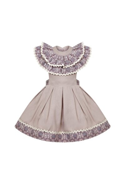 miniscule by ebrar Sundrella Mor Elbise Kız Çocuk Şık Dantelli Fırfır  Yaka T...