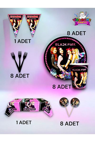 VibeHome Black Pink Themed Premium Set for 8 - Birthday Party and Fun Events