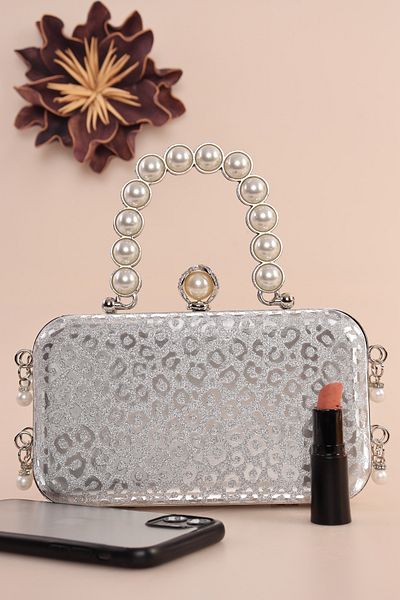 weem bag Τσάντα βραδινού φορέματος Weembag 714 με μοτίβο με μαργαριταρένια λαβή