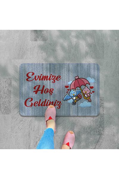 M&H Quality Welcome Written Floral Pattern - Digital Printed Door, Washable Cat and Doormat