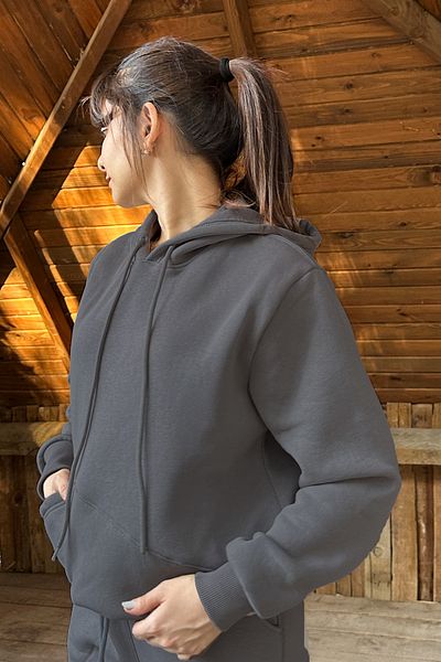 OXVİN Women's Oversize Puff Soft Hooded Sweatshirt - Cut Out Pocket, 3 Thread, Fleece Inside Surface